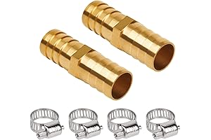 JUWO 5/8" 2-Pack Brass Barb Hose Fitting for Fuel, Air, Oil with Clamps