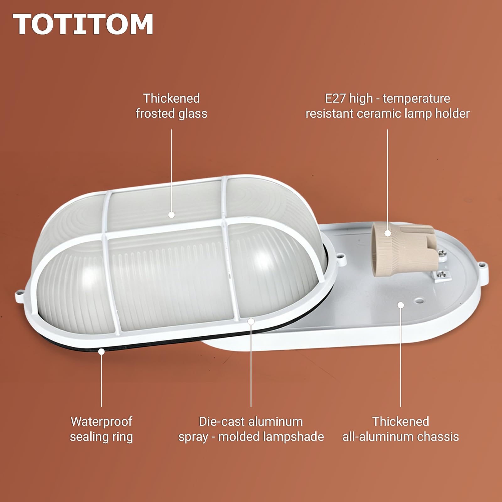 Lampe anti-explosion E27 60 W pour sauna blanc chaud ovale étanche résistante à la chaleur