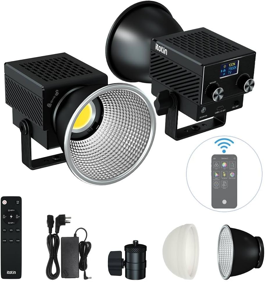 LED Video Light, 60W Bi-Color Video Light Mini COB Photography Light with 2.4G/APP Control, 2700K-7500K, CRI>96, TLCI>97, 8 Lighting Effects (1 Pack, Black)