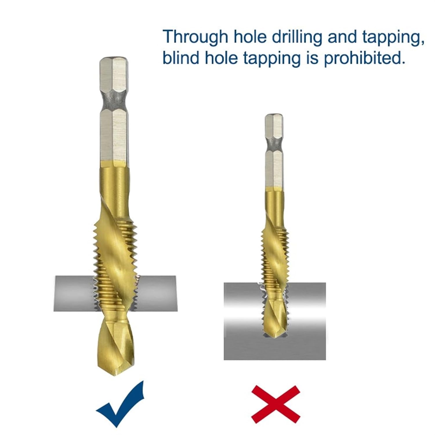M3-M12 Screw Tap Drill Bit titaniums Coated HSS 4341 6542 Metric Tap 1/4 Shank Spiral Flute Tread Tap Hand Tools(2PCS (M8 M10))