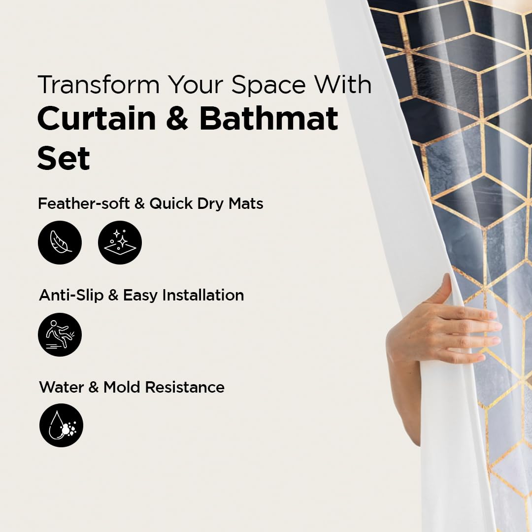 UMAI Shower Curtain & Bath Mat Set - Waterproof & Easy Clean -2