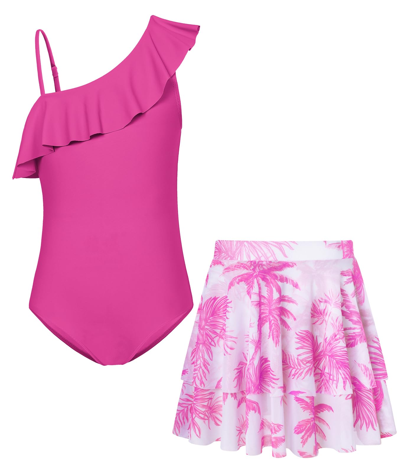 GRACE KARIN Girls One Piece Swimsuits with Mesh Skirt Bathing Suit Swimwear 6-14Y