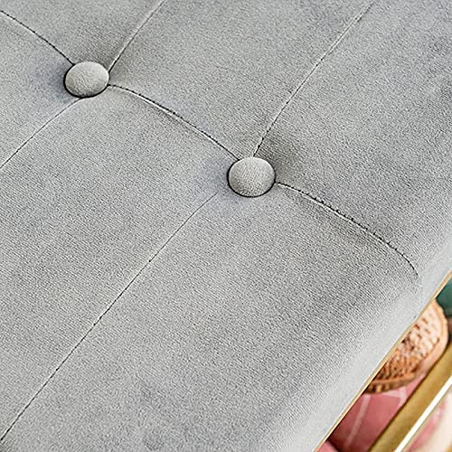Banc d'entrée en velours gris avec rangement en métal chic