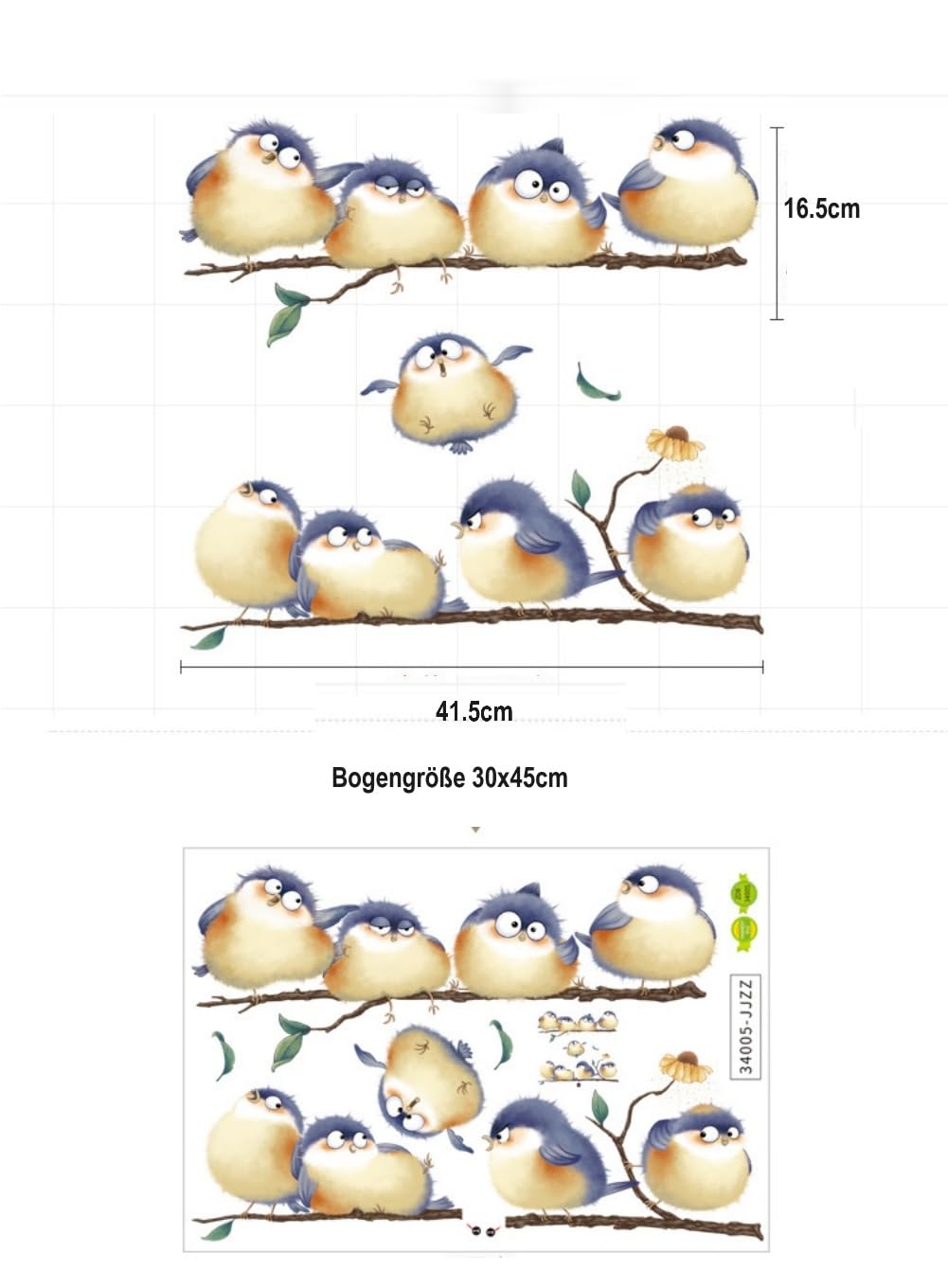 HGDESIGN ® Wall Sticker Round Fat Funny Cute Birds on Branch Nursery Baby Room Bedroom Children Baby Boys Girls (A) - Image 4