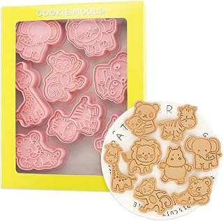 8 Pieces Cute Forest Animals Cookie Moulds For Baking Tiger Cookie Mould Press Animal Cookie Mould Set Kitchen Tools Plastic Monkey Cookie Stamps (Animals B)