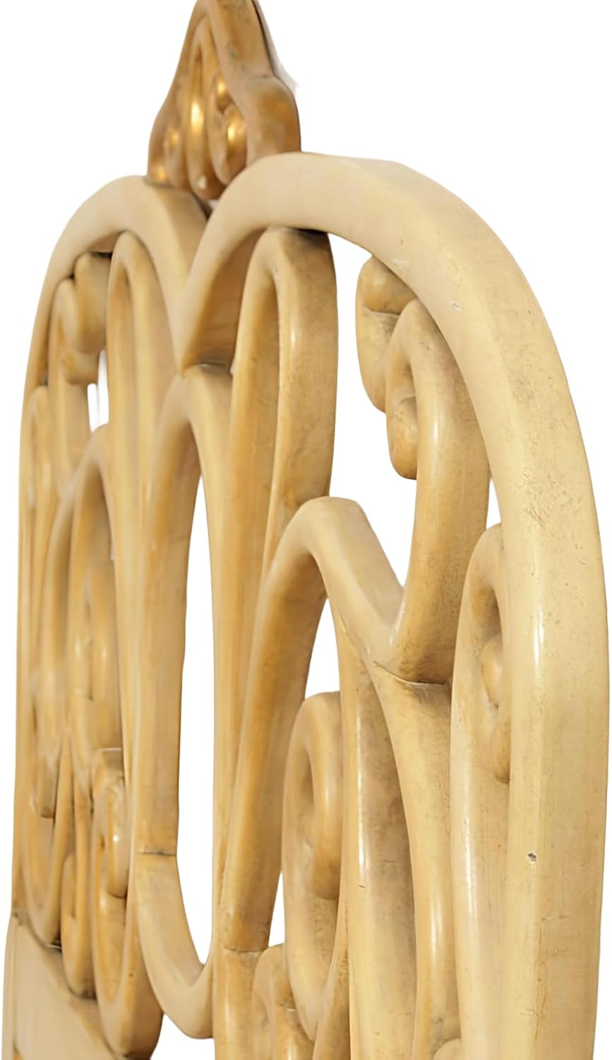 Hand Carving Bed Head Round Carved Headboard Gold Wash Circular Wood Wall Art Hanging Wall Art Home Decor (Twin XL Size -55x40x1 -inches) | Engineered Wood