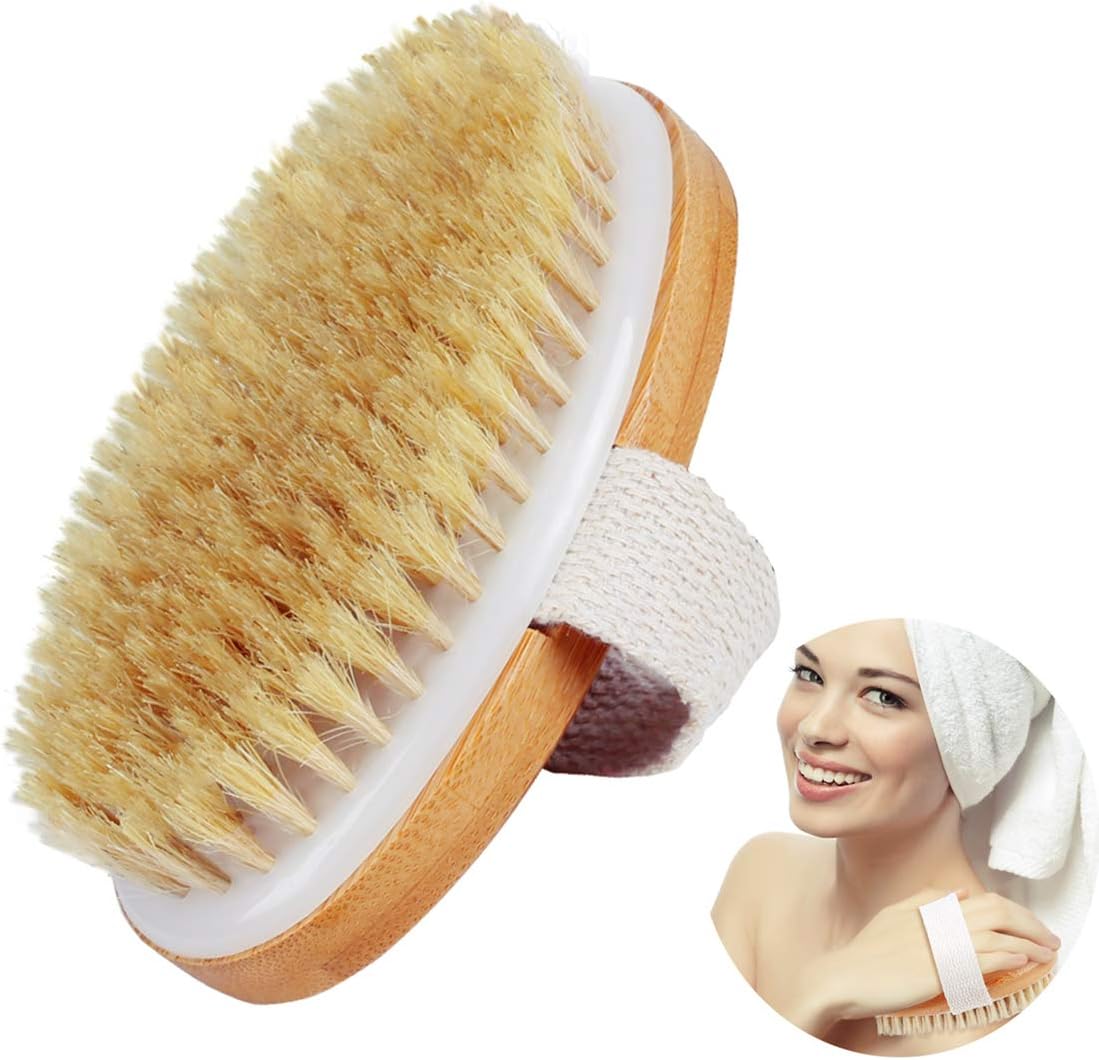 Ecobambu Dry Body Brush-100% Nature Boar Bristles Bamboo Shower Bath Brushes for Exfoliating - Help your Cellulite Reduction Body Massage Glowing Skin