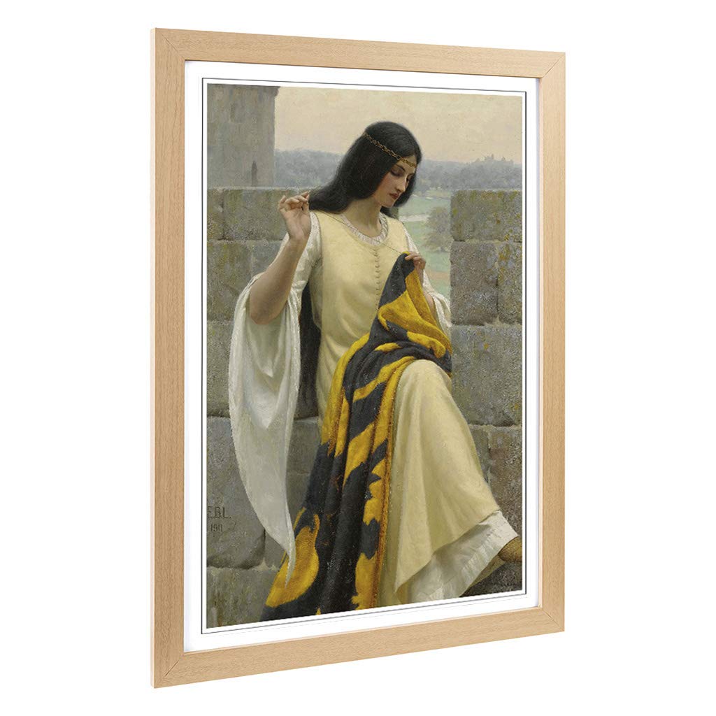 Big Box Art Framed Print of Edmund Leighton Stitching The Standard Design | Wall Art Picture | Home Decor for Kitchen, Living Room, Bedroom, Hallway, Oak, A2 / 24.5x18 Inch / 62x45cm