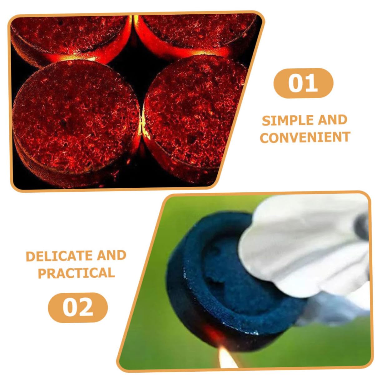 70 Pastillas de Carbón Natural para Barbacoa Exterior, Carbón Vegetal Ligero y Práctico para Camping y Uso Doméstico Fácil de Encender
