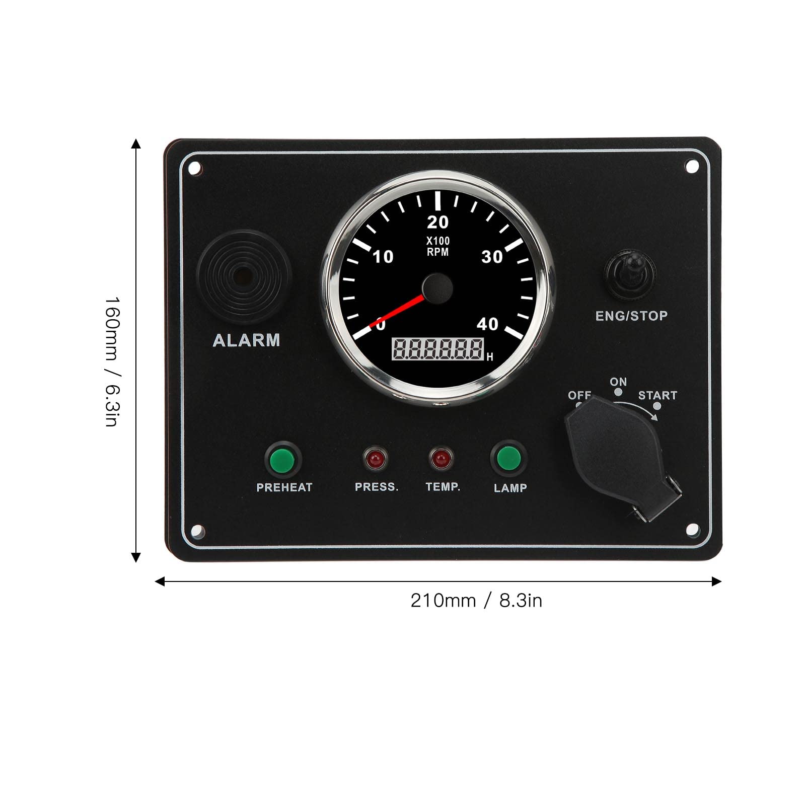 Tbest Panel de Instrumentos de la Embarcación Multifunción Multifunción 4000 Rpm Interruptor de RV Retroiluminado Rojo con Función de Alarma para Yate Marino Hecho de 316L Tamaño de (12V)