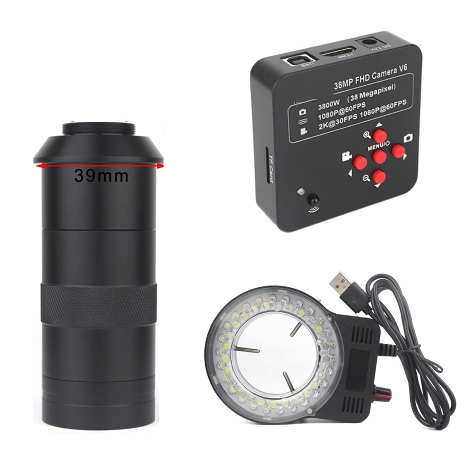Edede C Microscope Lens, 38Mp 2K 60Fps Usb Industrial Digital Video Microscope Amera + Zoom 130X -Mount Lens Tf Usb Storage For Repair Soldering(C)