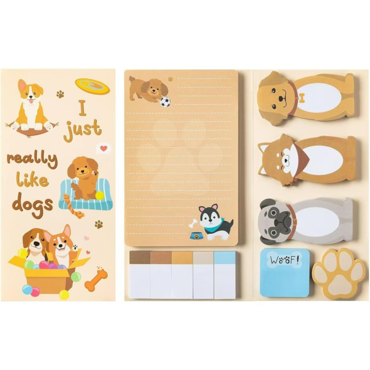 Dog Sticky Notes Set, 550 Sheets,Cute Cartoon Dog Post It Notes with 3 Point Pens, Self-Adhesive Writing Memo Pages Back to School Office Supplies