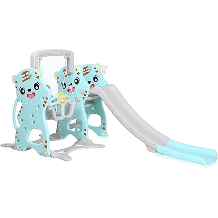Baby Vivo Toboggan Aire De Jeux Balancoire Pour Enfants Echelle Exterieur Et A L Interieur Jardin En Turquoise Gris Amazon Fr Jeux Et Jouets