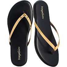 mazeskin Womens Memory Foam Comfortable Flat Thong Sandals Dressy Summer Beach Leather Slide Flip Flops