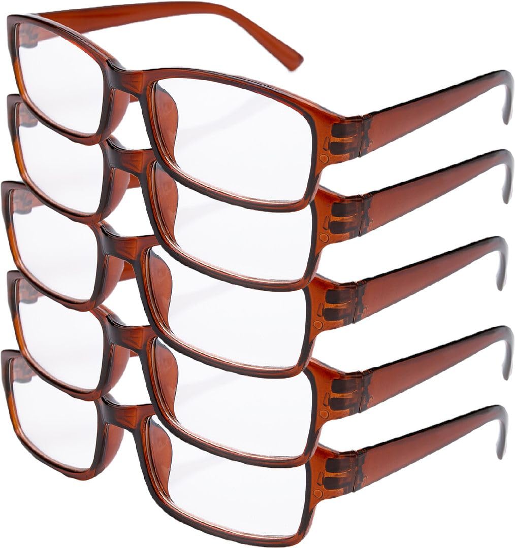 4sold The Reading Glasses Slim Readers Value 5 Pack Mens Womens Brown +2.00