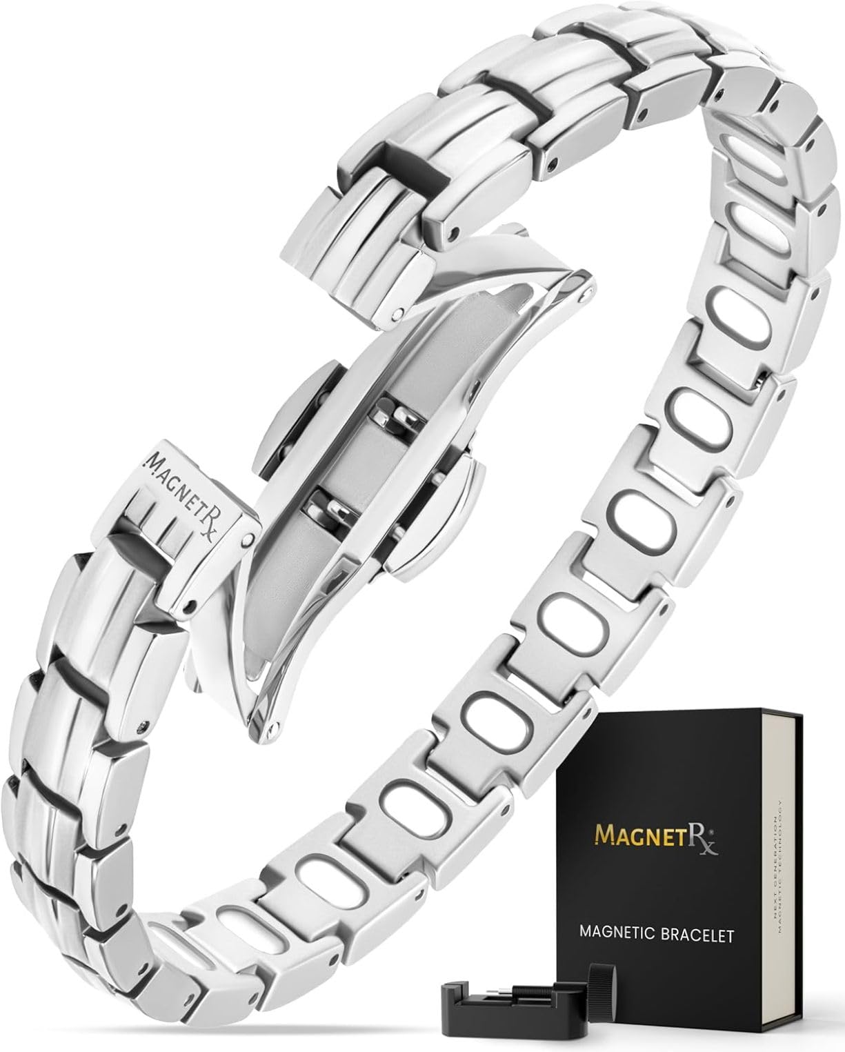MagnetRX EllipseMAX Magnetarmband Damen 5.000 Gauß Titan Schmuck verstellbar Silber