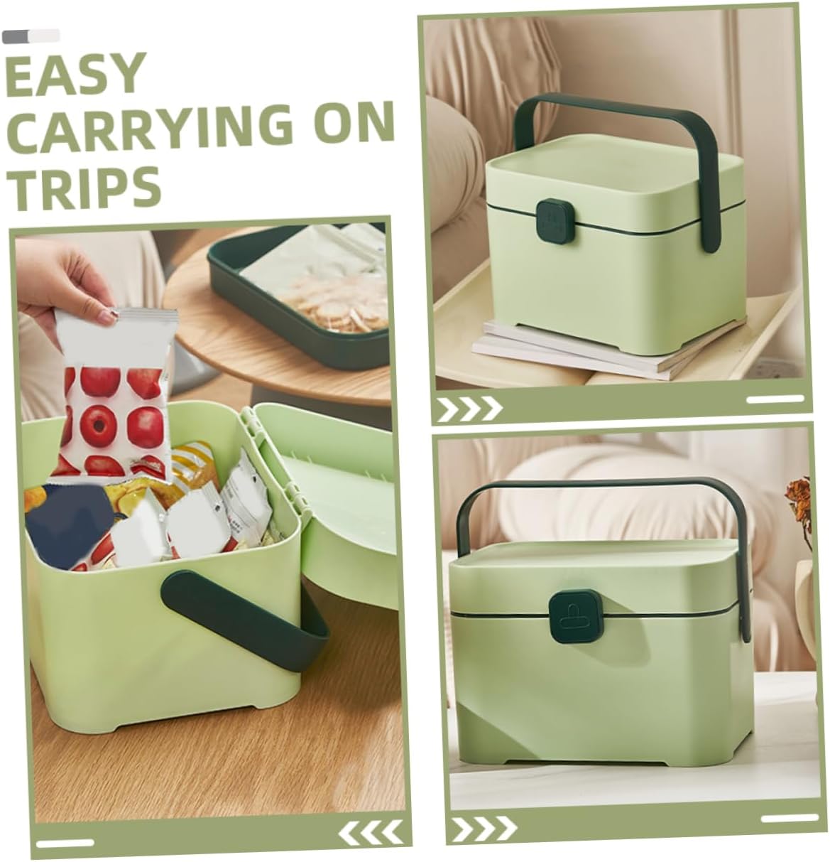 Portable Makeup Vanity Organizer Multifunctional Storage Box for Cosmetics Office Supplies and Tools Handheld Design for Travel and Home Use Large Capacity Container Green