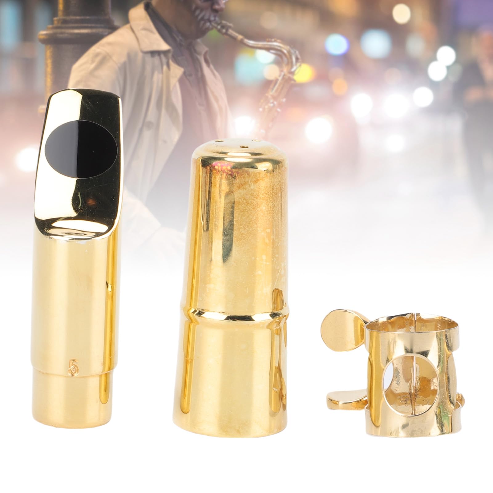 Set di Bocchetto di Sassofono Soprano, Bocchino di Sax in Ottone Professionale con Cappuccio, Legatura e Pad - Prestazioni Avanzate per Giocatori di Sax di Soprano, Principianti