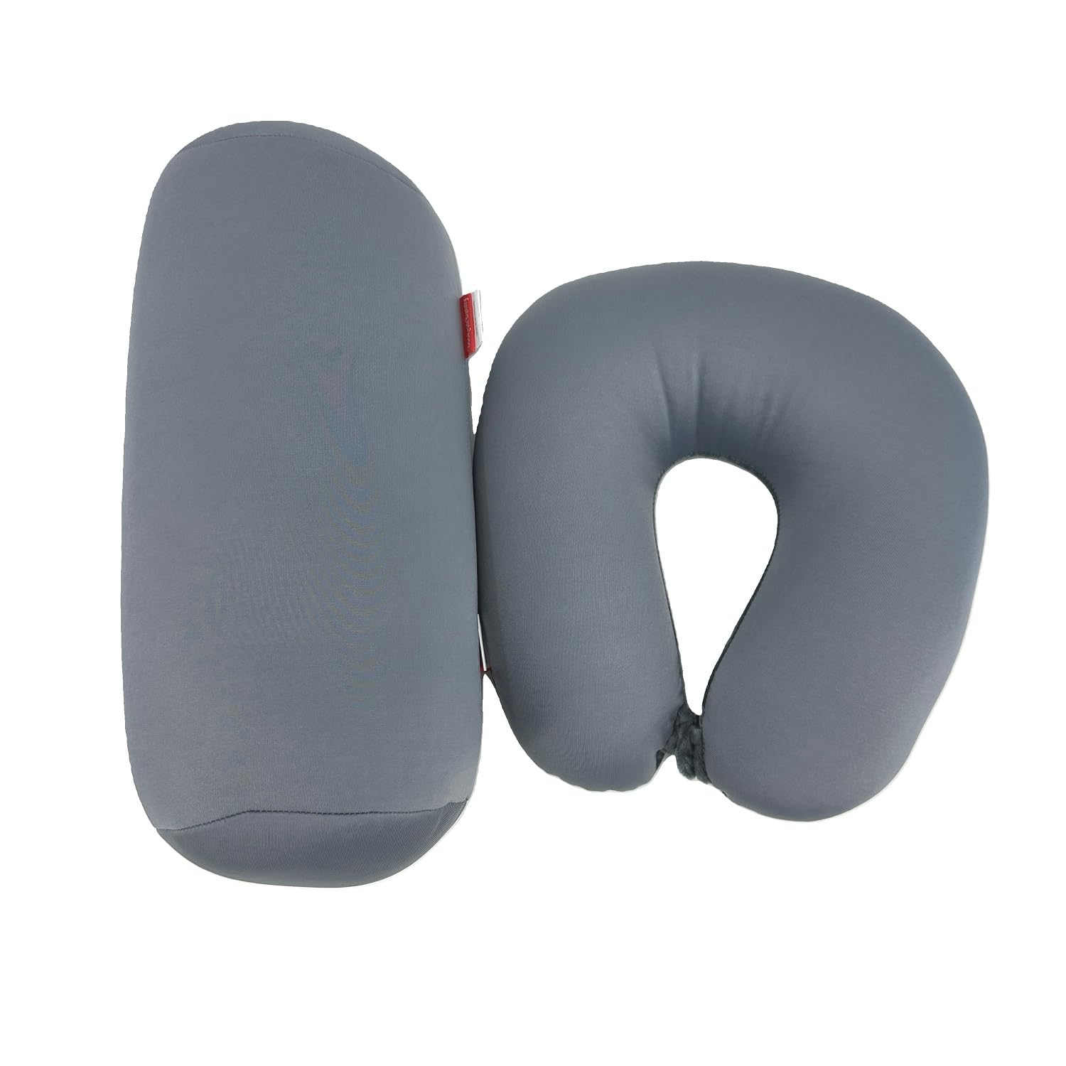 Bookishbunny 2pcs Micro Bead Set U Shaped Neck Travel Pillow 12" x 12" x 4" and Roll Back Pillow Cushion 13" x 7", Various Designs (Solid Gray)