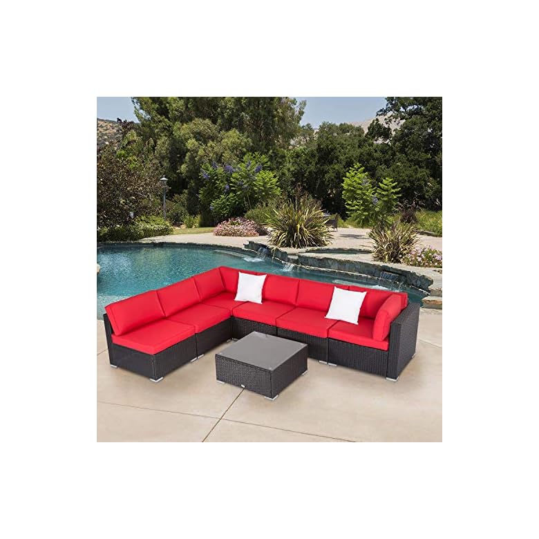 Peach Tree 7 PCs Garden Furniture PE Rattan Wicker Sofa Sectional
