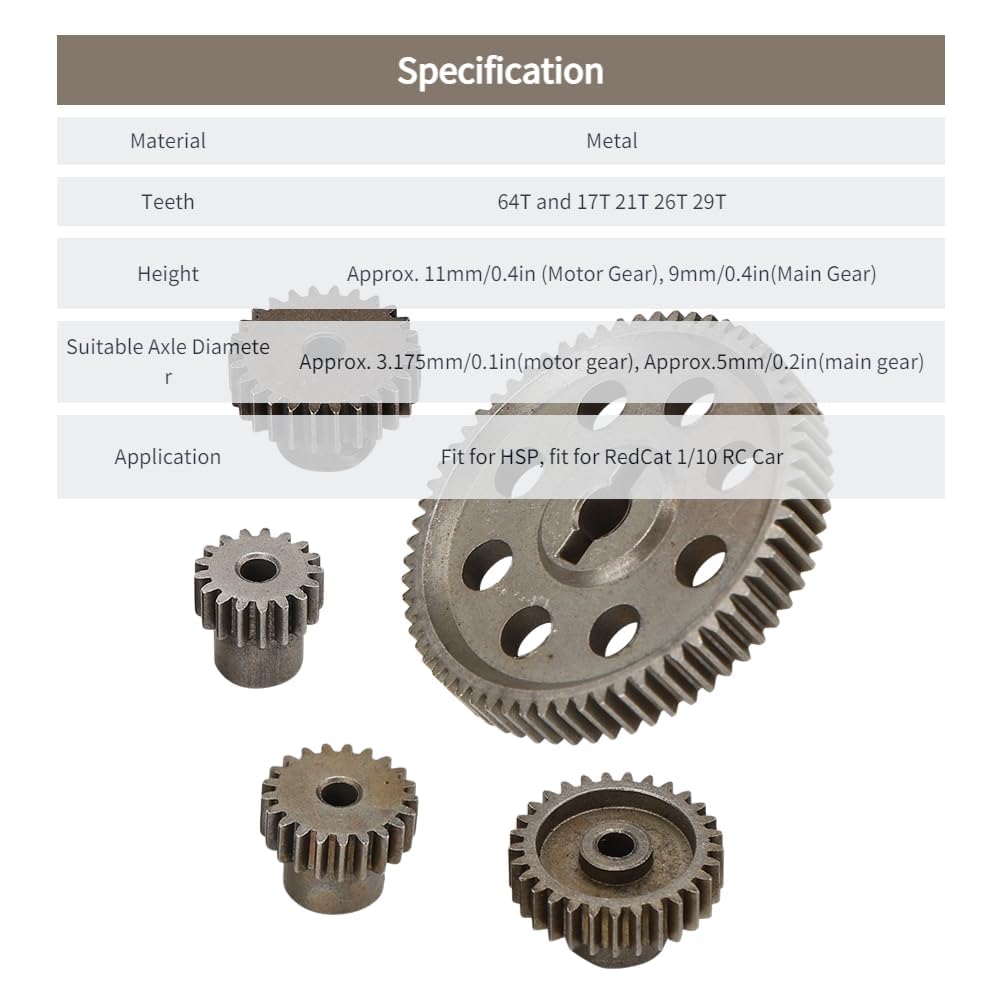 Ingranaggio Cilindrico Principale in Metallo Differenziale per Auto RC 64T 17T 21T 26T 29T Parte di Aggiornamento Dell'ingranaggio del Motore per Set di Ingranaggi di HSP e 1/10 RC Car