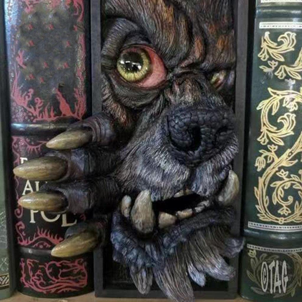 jojomis Scary Halloween Decor Monster Bookend Peeping On Bookshelf, Black Gray 15x9x6cm