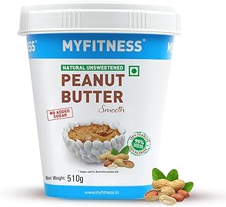 MYFITNESS All Natural Peanut Butter Smooth 510g | 100% Roasted Peanuts | 25g Protein | Nut Butter Spread | No Added Sugar & Salt | No Palm Oil | Zero Cholesterol | Unsweetened Peanut Butter