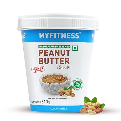 MYFITNESS All Natural Peanut Butter Smooth 510g | 100% Roasted Peanuts | 25g Protein | Nut Butter Spread | No Added Suga