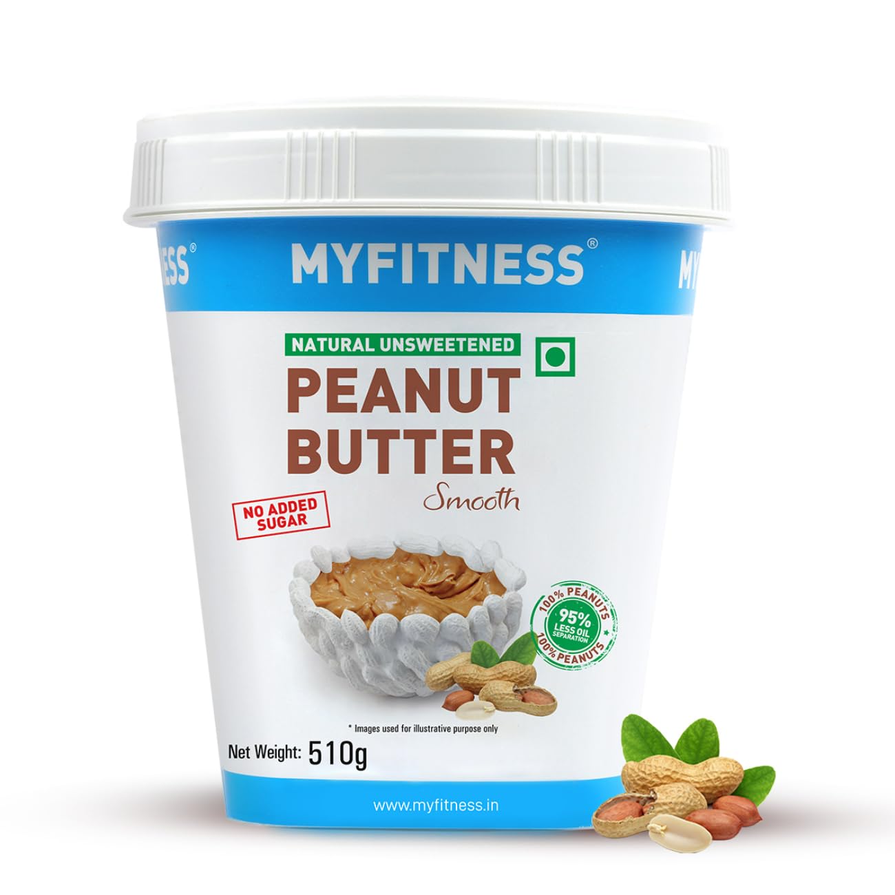 MYFITNESS All Natural Peanut Butter Smooth 510g | 100% Roasted Peanuts | 25g Protein | Nut Butter Spread | No Added Sugar & Salt | No Palm Oil | Zero Cholesterol | Unsweetened Peanut Butter