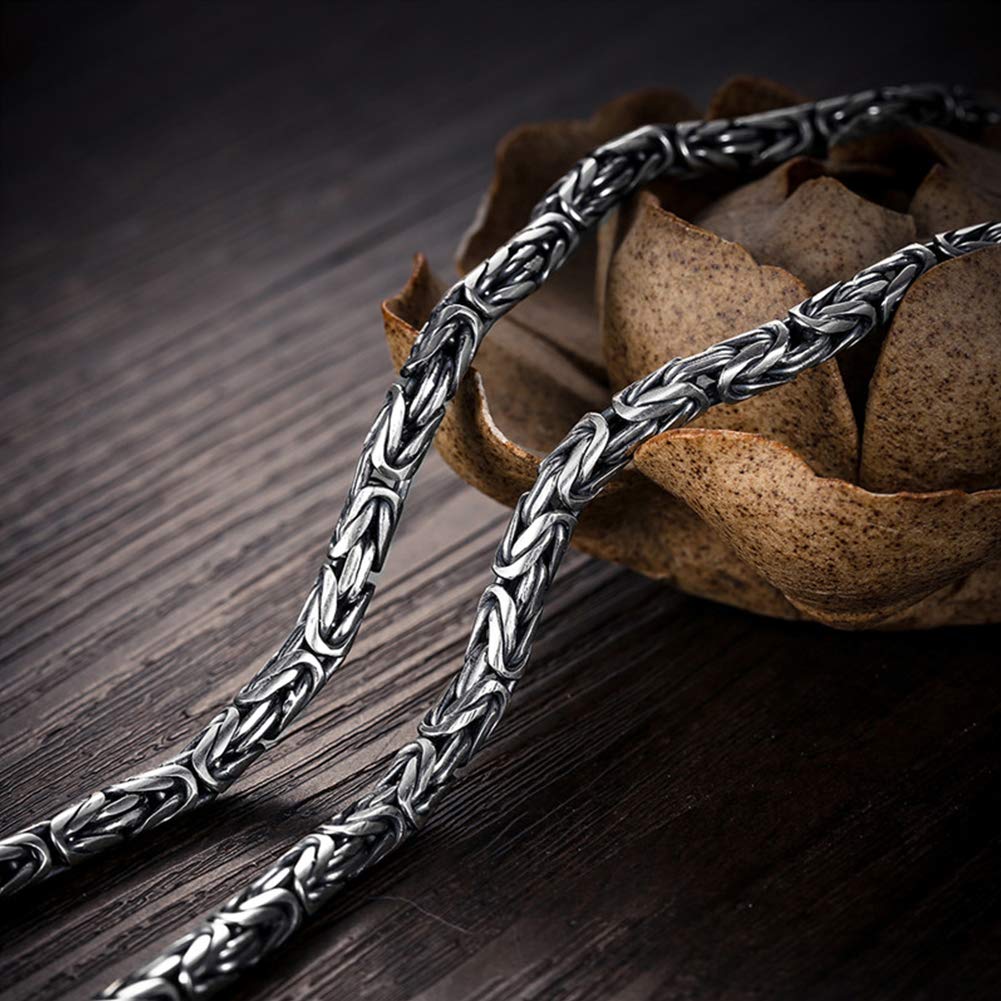 925 Sterling Silber Schmuck, Herren Vintage Handgefertigte Quadratische Byzantinische Königskette, Nordische Wikinger Mythologie Drachenkopf Talisman Halskette