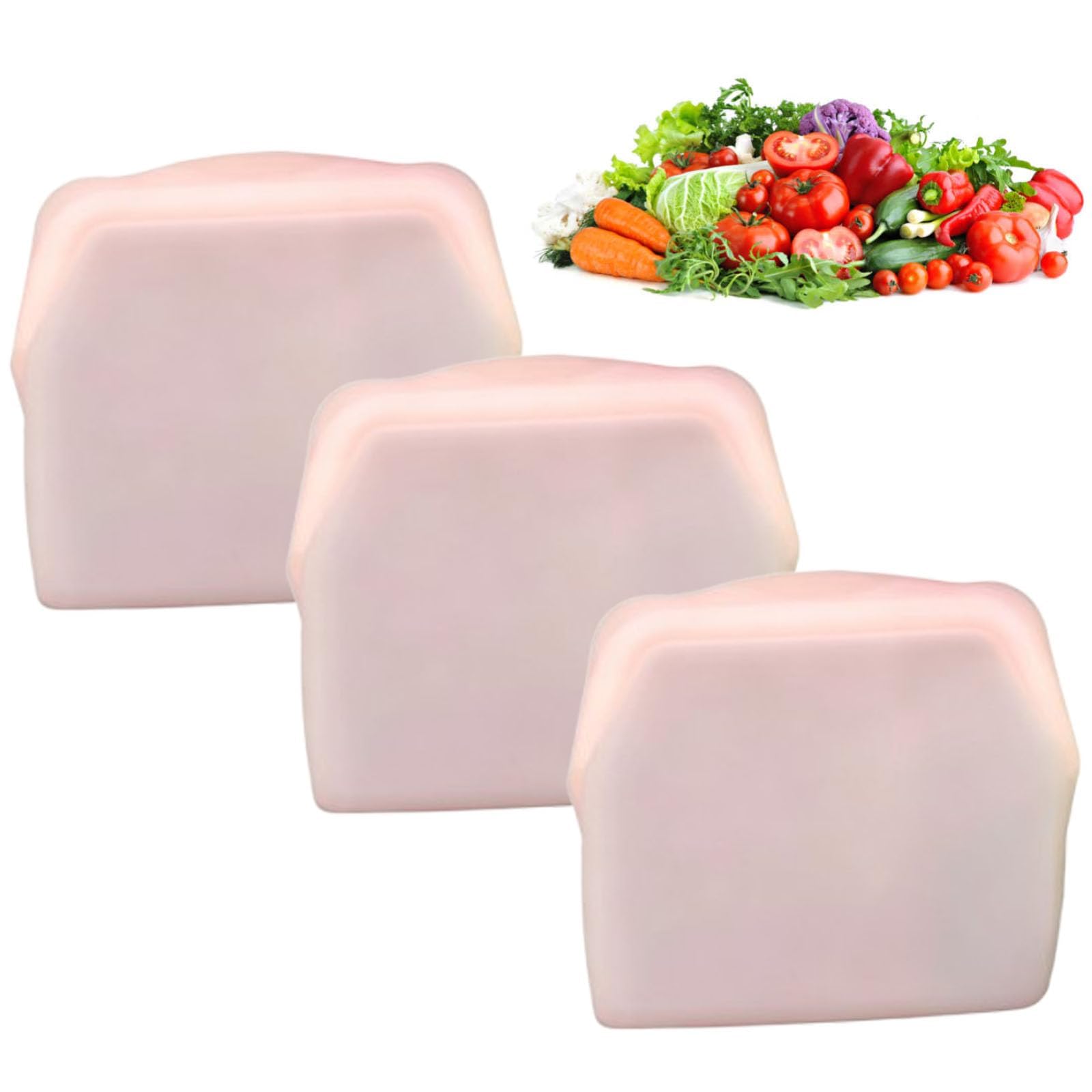 Everbag Silicone Storage, Everbag Silicone Food Storage Bags, Reusable Silicone Storage Bags, Leak-Proof Upright Freezer Bags, Odor-Proof, High-Temperature Resistant (600ml,Pink 3pcs)