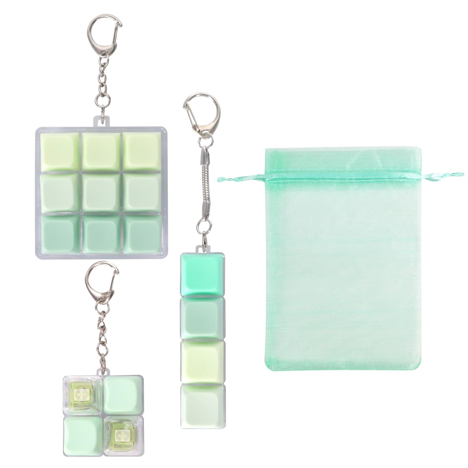 GOZINA Keyboard Fidget Toy 3 Pack, Clicker Fidget Toy Keychain with Clicky Mechanical Switches, Portable Stress Relief Fidgets for Adults Office Desk (Cyan)