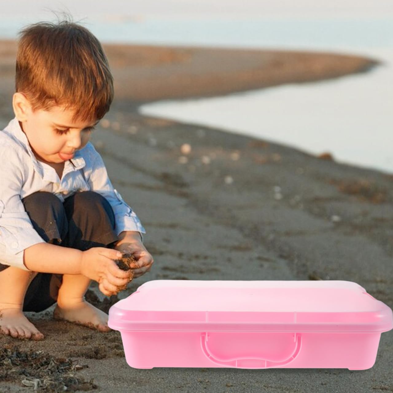 TOYANDONA Portable Kids Sand Tray with Handles Ultralight Sensory Play Tray and Storage Box for Indoor and Outdoor Creative Sand Mold Activities - Image 2
