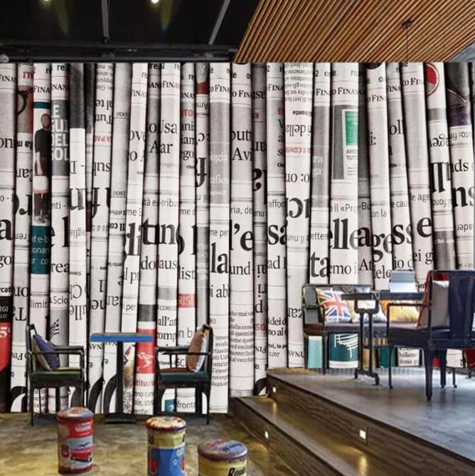 Papier peint 3D journal rétro pour agrandir un salon sombre