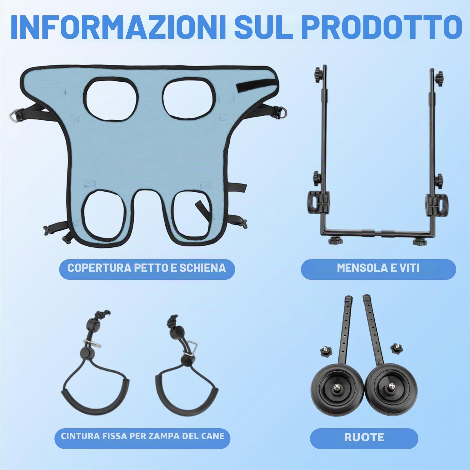 Sedia a rotelle per cani, piccola sedia a rotelle per cani e gatti, per animali domestici, supporta la guarigione, carrello per cani e sedia a rotelle per feriti e debolezza delle zampe posteriori