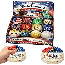 12 Pcs Liberty Dumplings USA 1776-2026 250 Year Anniversary Dumpling Squishies, Squishy Fidget Fidget Toys for Anxiety Relief, 250 Anniversary USA Giant Glitter Dumplings Box for Adults