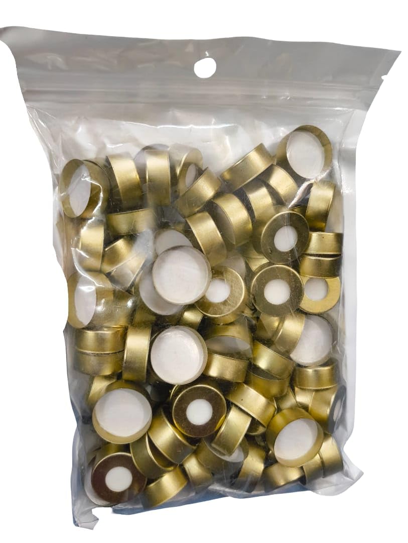 20 mm Gold magnetic crimp cap with white PTFE/White silicone septum (100 pcs/pack) suitable for GC head space auto sampler of any make vials-image-46