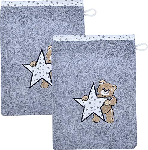 Wörner Kinder-Waschhandschuh Stern 2er-Pack Walk-Frottier grau Größe 15x21 cm Cover