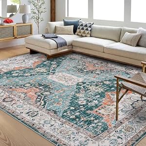 GarveeHome Washable Rug 5x7 Rugs for Living Room Soft Indoor Low Pile Accent Rug Oriental Floral Print Aesthetic Rug Traditional Non Slip Throw Carpet for Bedroom Farmhouse Dining Room Playr