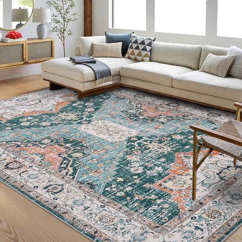 GarveeHome Washable Rug 5x7 Rugs for Living Room Soft Indoor Low Pile Accent Rug Oriental Floral Print Aesthetic Rug Traditional Non Slip Throw Carpet
