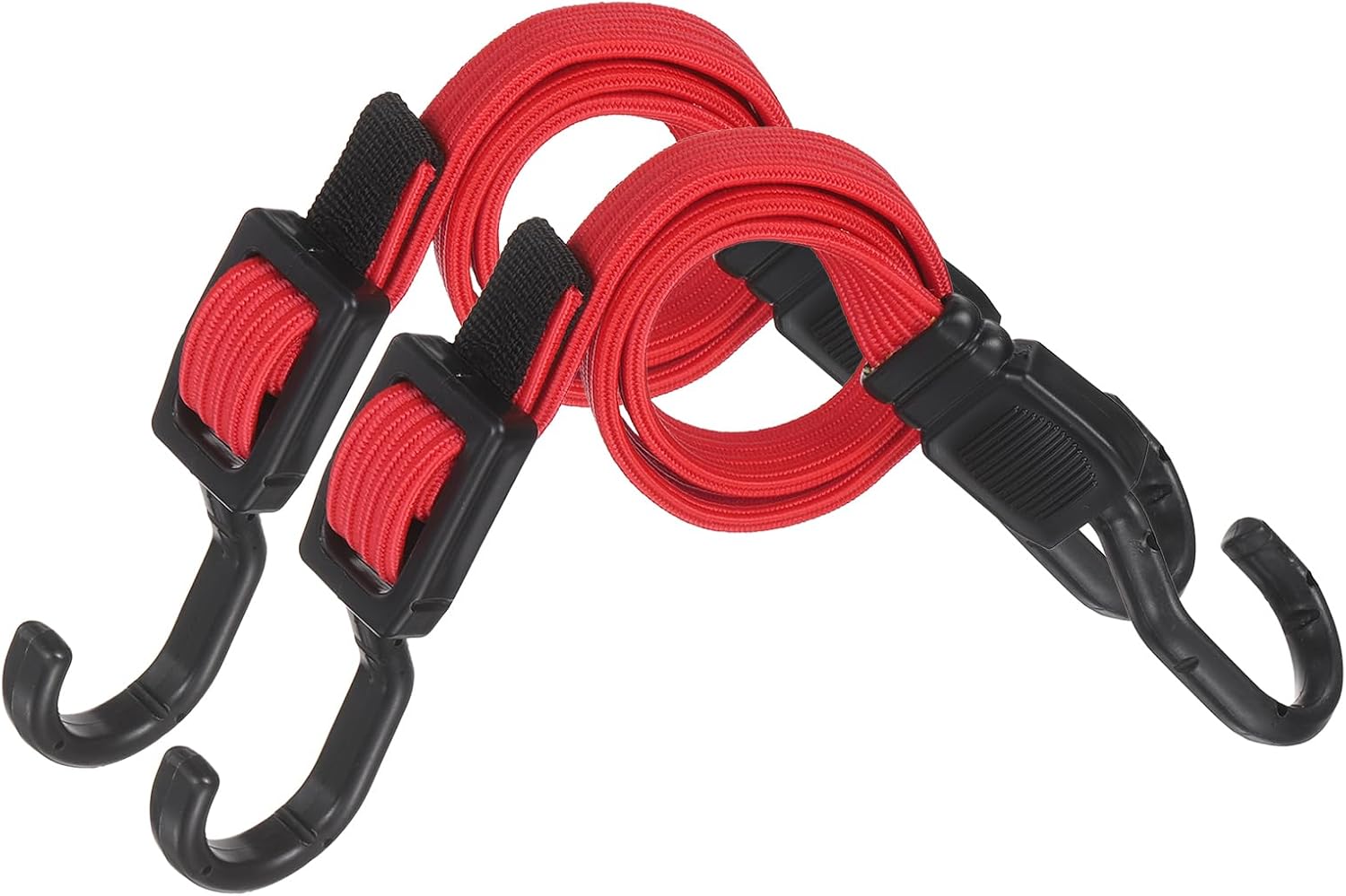 PATIKIL 39" Adjustable Bungee Cords with Hook, 2Pcs Heavy Duty Outdoor Elastic Bungee Strap for Securing Luggage Moving Cargo, Red
