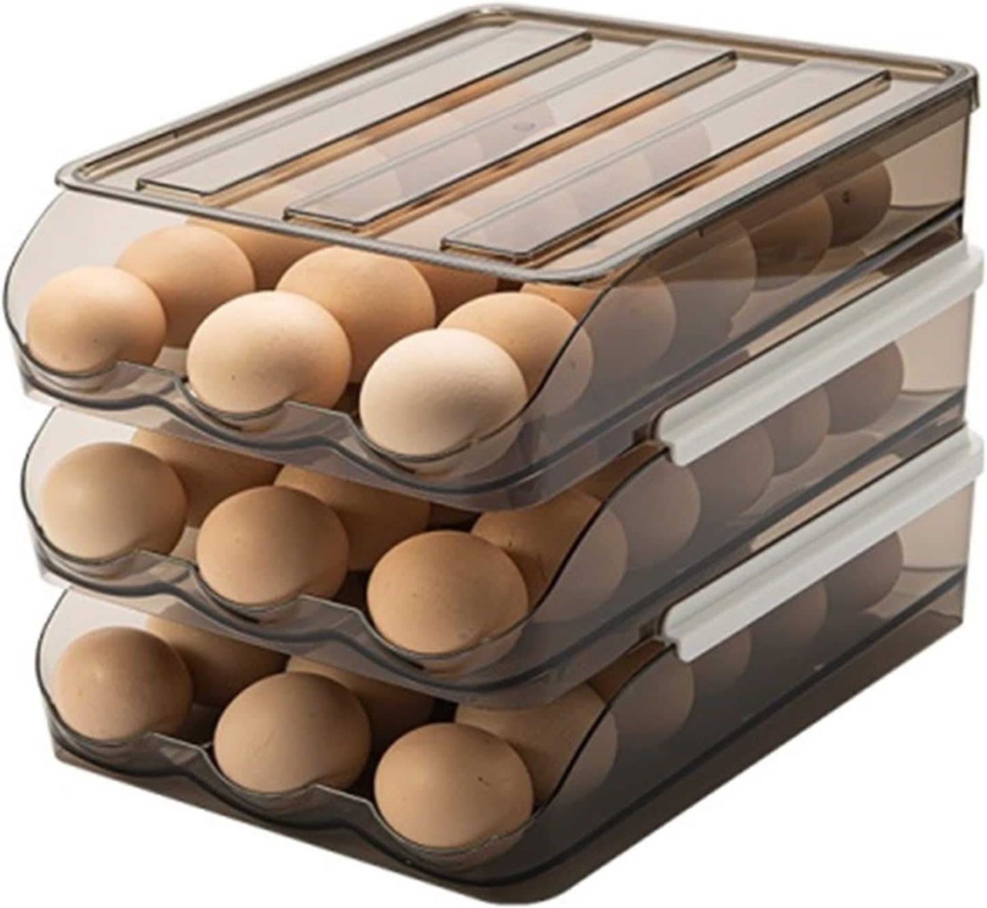 1-3 Layers Automatic Scrolling Eggs Box 18 Grids Plastic Rolling Egg Rack Kitchen Fridge Eggs Fresh-Keeping Storage Container Egg Box (Color : Grey 2 Layers) (Grey 3 Layers)
