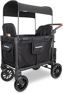 W2 Luxe Pro Stroller Wagon (2 Seater) - Collapsible Wagon Stroller with Seats Featuring 5-Point Safety Harnesses and Adjustable Sun Canopy, Jet Black