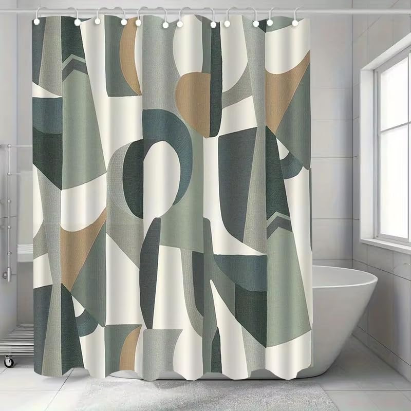 Rideau de douche géométrique en polyester imperméable contre les moisissures