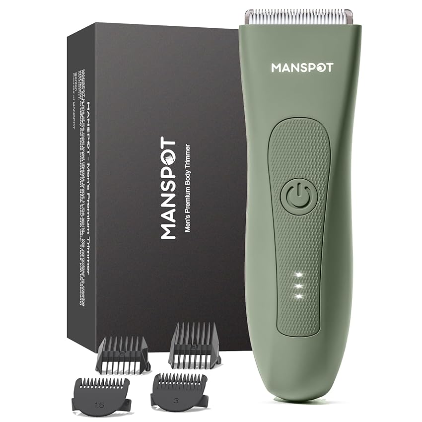 MANSPOT Rasoio Elettrico Corpo Uomo, Depilatore Corpo Uomo Impermeabile IPX9, Rasoio Parti Intime Umido e Asciutto, Rasoio Intimo per Viso, Braccia, Torace, Gambe, Ascelle