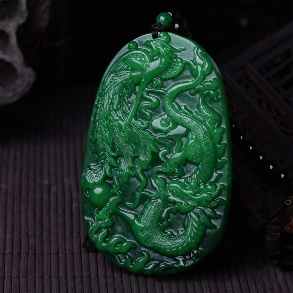 EASTCODE Chinese Green Jade Mermaid Pendant Beads Necklace Charm Jewellery Fashion Accessories Hand-Carved Dragon Men Lucky Gifts