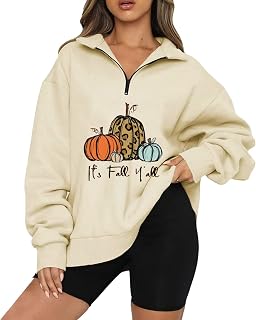 Yxrdzkj Women Halloween Print Oversized Half Zip Pullover Long Sleeve Sweatshirt Quarter Zip Hoodie Sweater Teen Girls Fall Blouse Clothes Comfy Sweatshirts