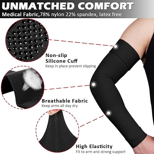 Miniatura 3 de Ailaka Mangas de compresión médica para hombres y mujeres, mangas de compresión de linfedema de 20-30 mmHg, soporte para dolor de brazos