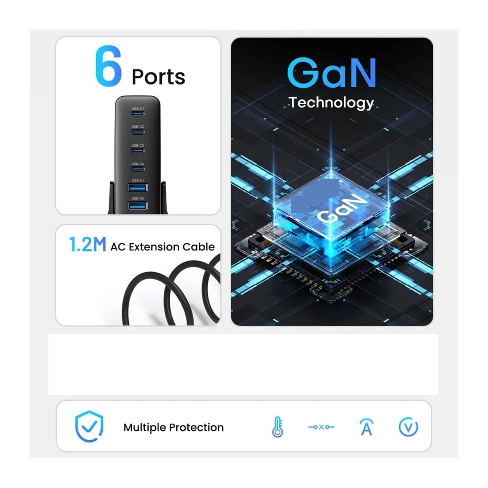 Ładowarka USB typu C o mocy 160 W. Wiele portów Szybka ładowarka biurkowa PD PPS QC4.0(With PD100W Cable)
