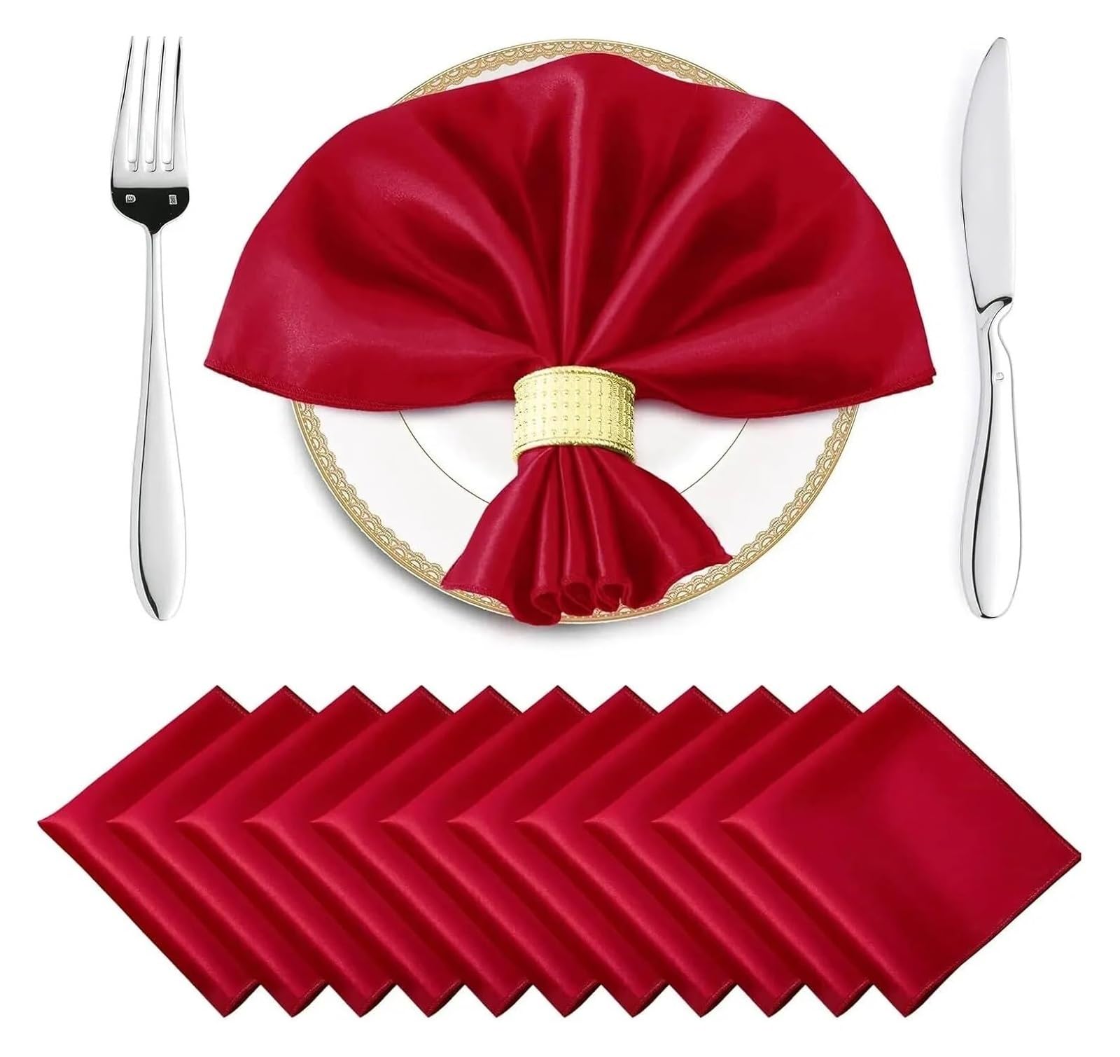 Cotton Table Napkins, Satin Table Napkins 30x30cm 12pk Multicolor for Wedding Birthday Party(12pcs Red)